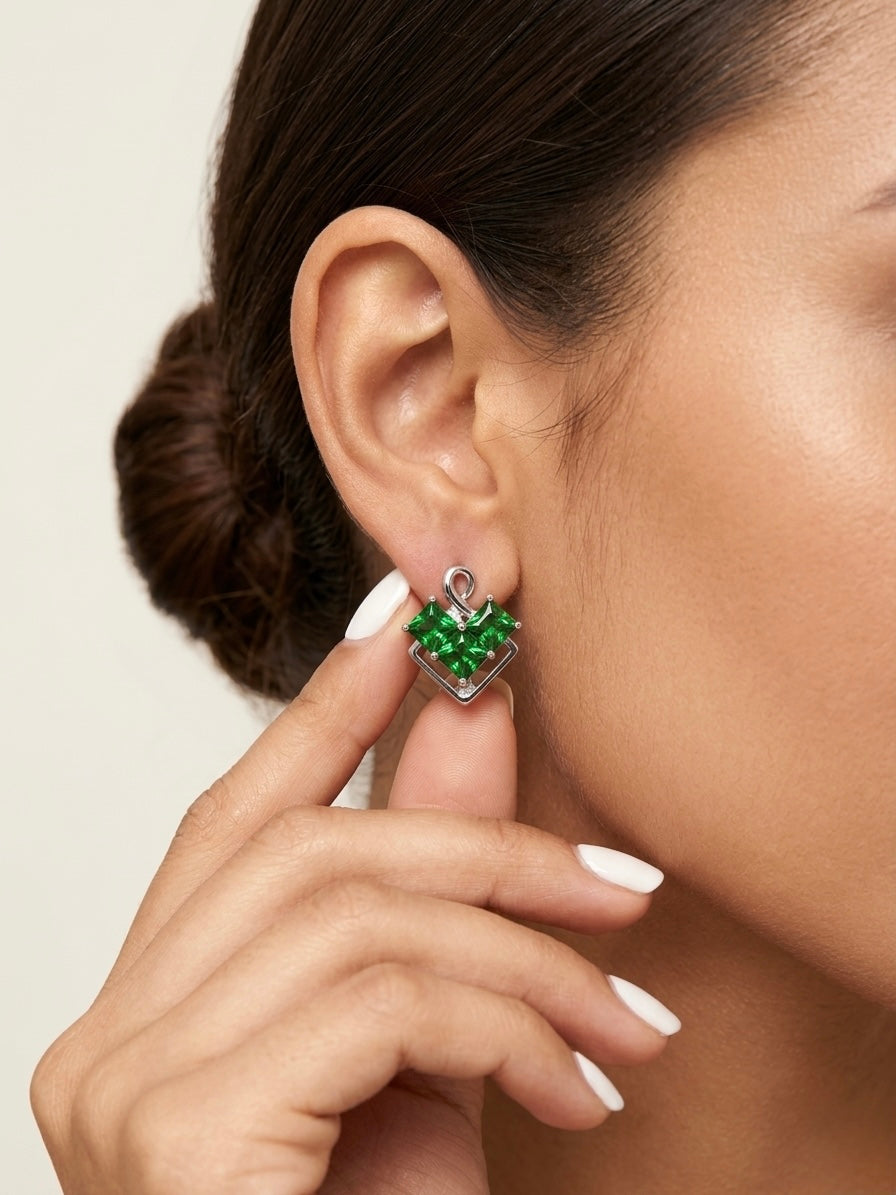 Elegant Silver Green Zircon Geometric Drop Earrings for Women