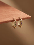 Luxury Gold Multicolor Stone Hoop Earrings for Women | Rainbow Zircon Hoops
