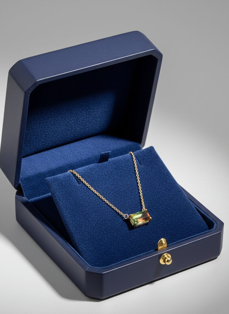 Gold Rectangular Multicolor Zircon Pendant Necklace