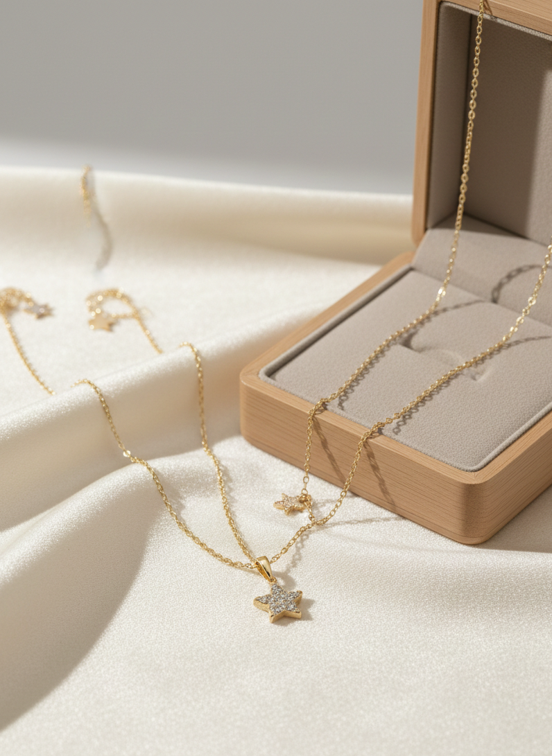 Gold Star Pendant Necklace – Pure Zircon Stones
