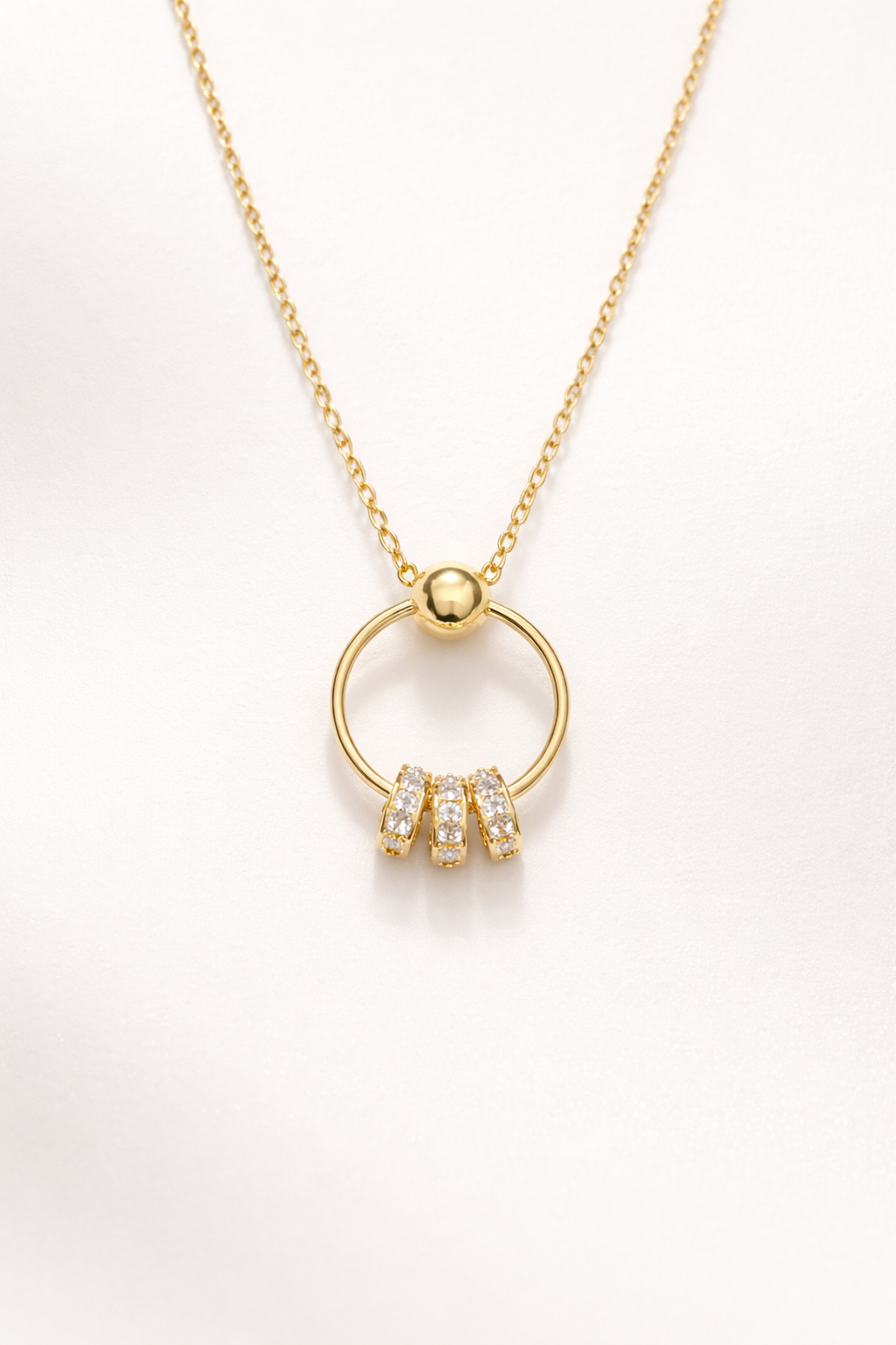 Gold Circle Drop Pendant Necklace – Zircon Stone Detail