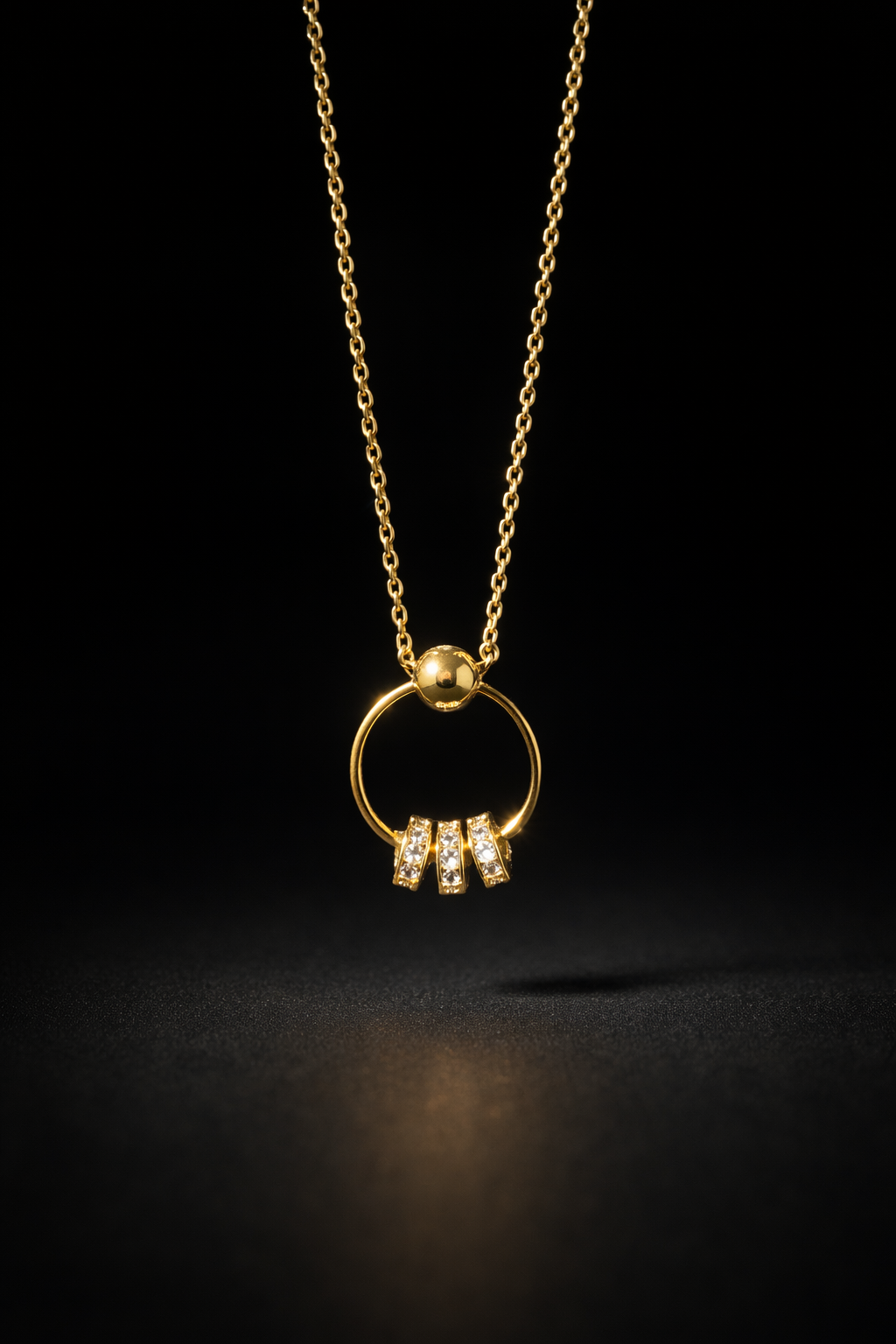 Gold Circle Drop Pendant Necklace – Zircon Stone Detail