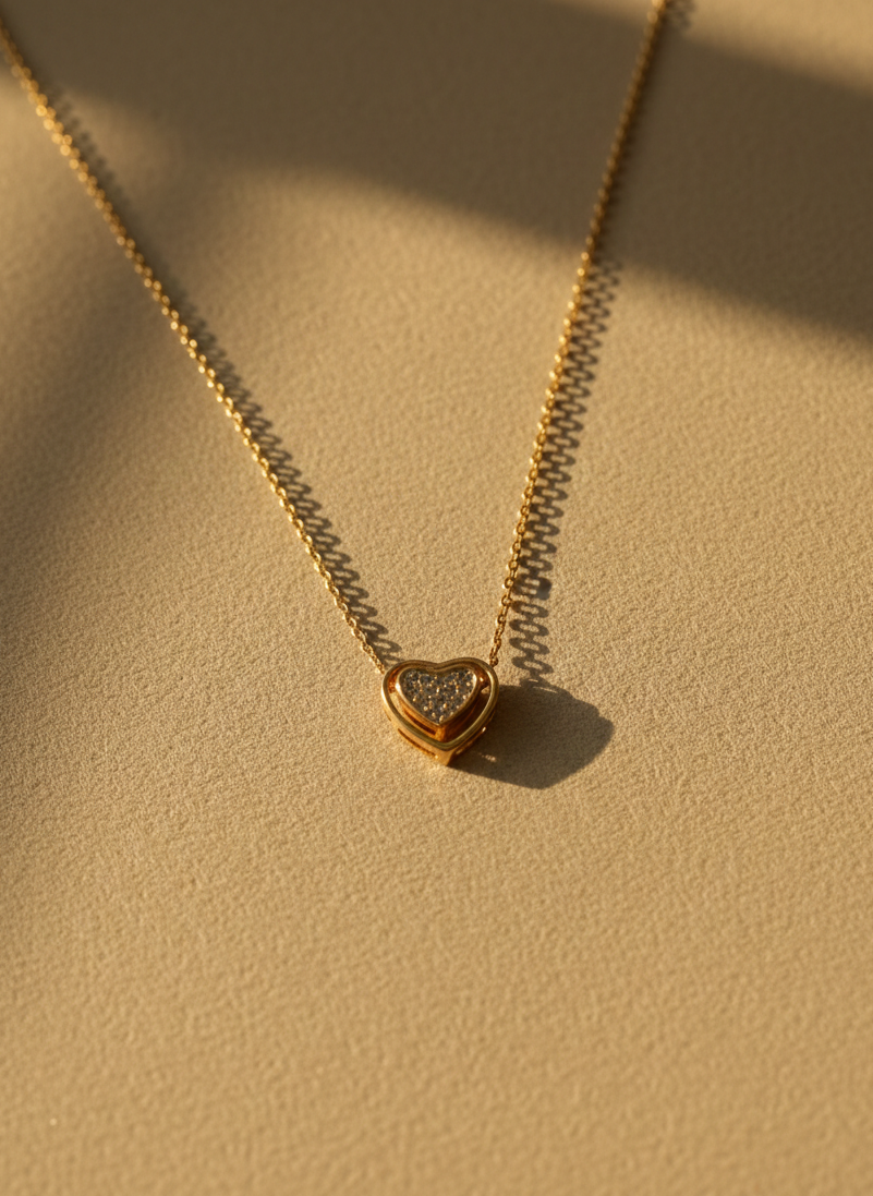 Elegant Gold Heart Crystal Pendant Necklace – Minimal Love Design