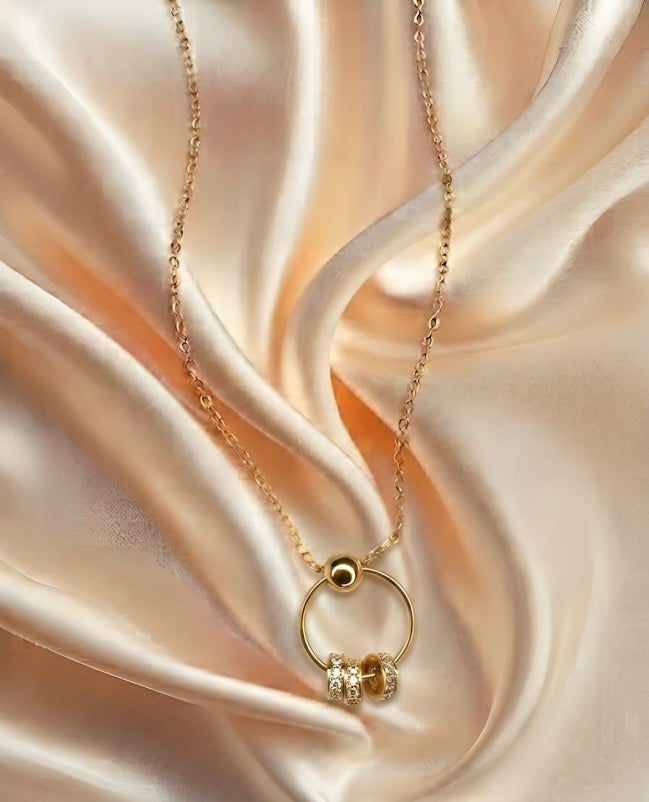 Gold Circle Drop Pendant Necklace – Zircon Stone Detail