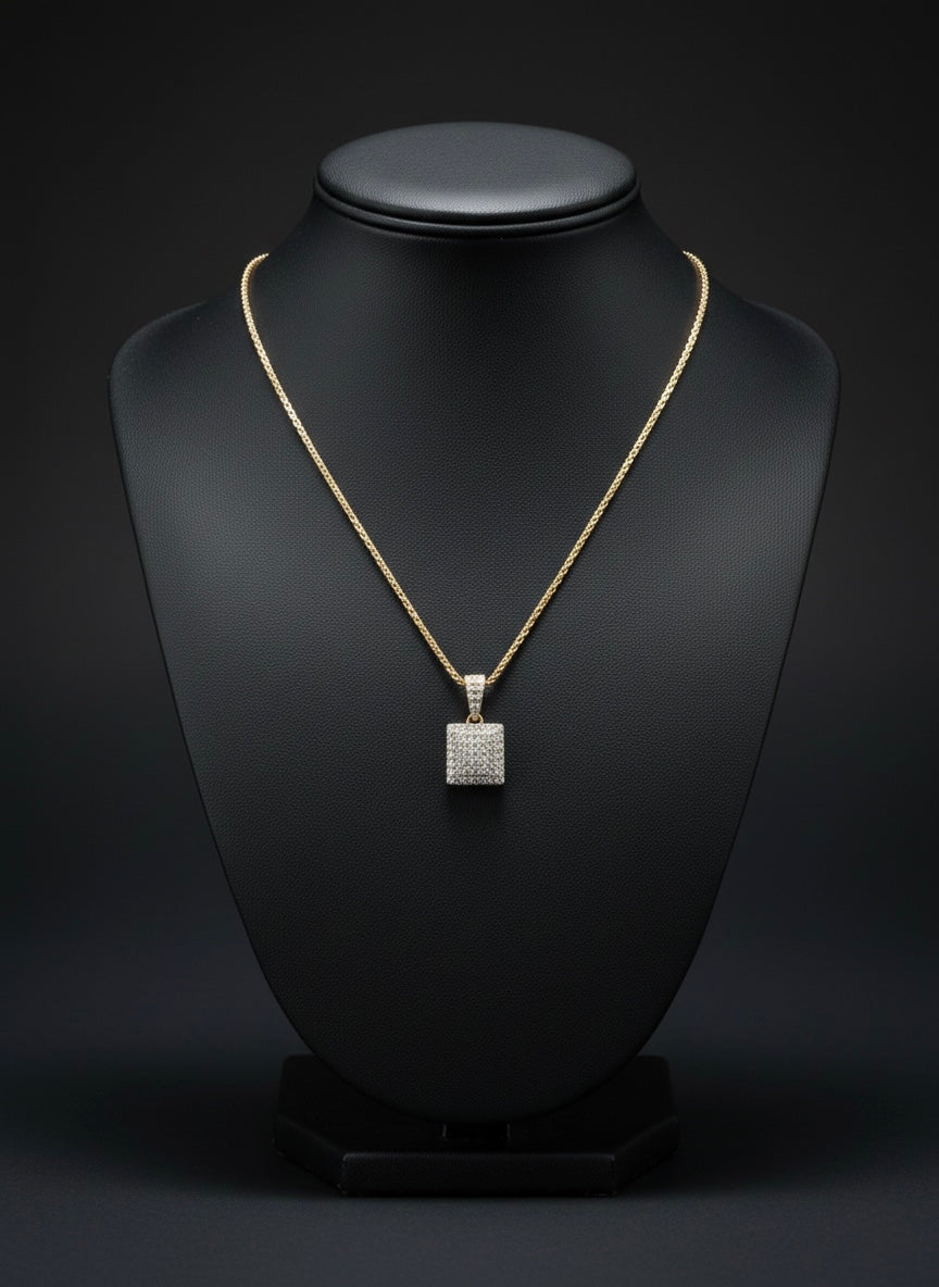 Luxury Square Crystal Gold Pendant Necklace – Minimal Sparkle Design