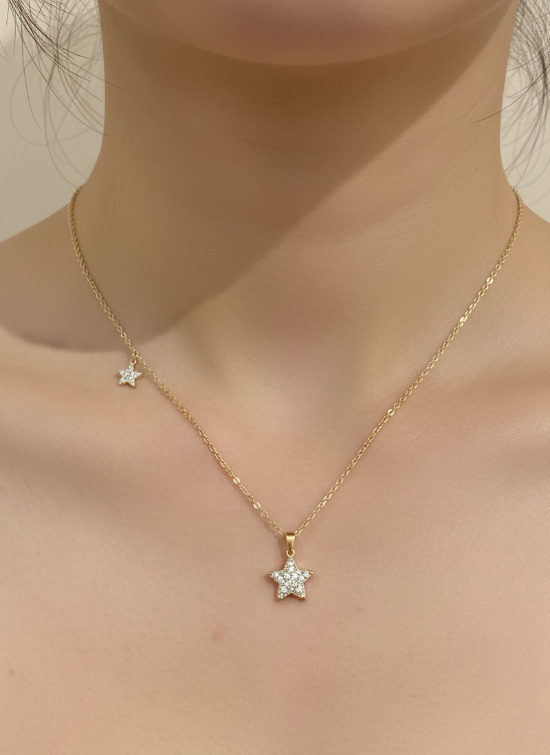Gold Star Pendant Necklace – Pure Zircon Stones