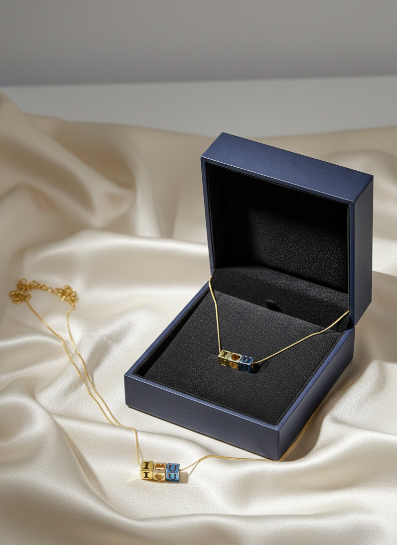 Cube Letter Necklace – Minimal Elegant Chain