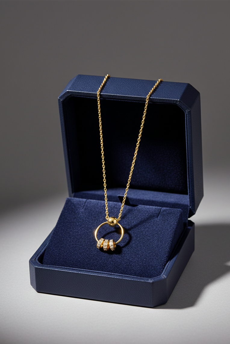 Gold Circle Drop Pendant Necklace – Zircon Stone Detail