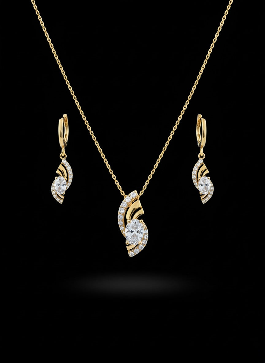Elegant Gold Crystal Twist Pendant & Earrings Set – Luxury Shine