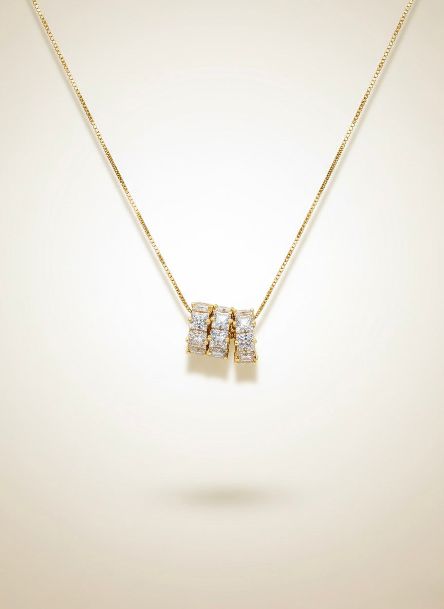 Luxury Baguette Crystal Barrel Pendant Necklace – Gold Finish