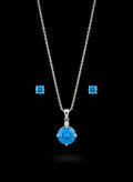 Elegant Blue Stone Pendant & Earrings Set – Silver Finish