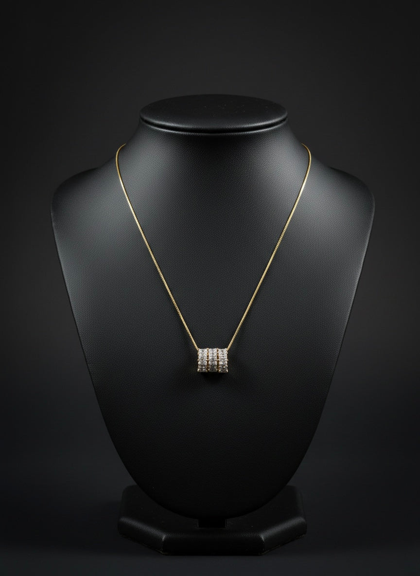 Luxury Baguette Crystal Barrel Pendant Necklace – Gold Finish