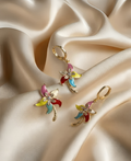 Colorful Floral Crystal Jewelry Set – Gold Tone Pendant & Earrings