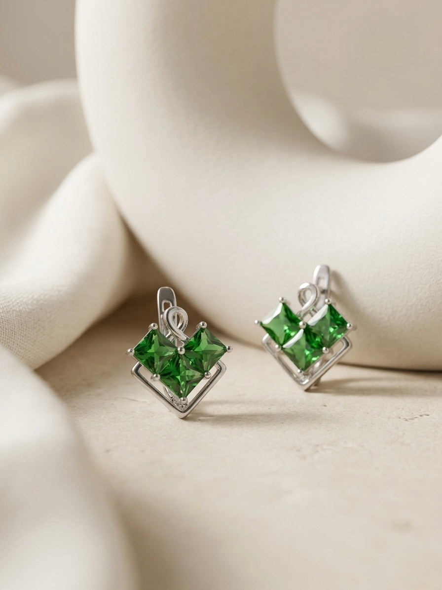 Elegant Silver Green Zircon Geometric Drop Earrings for Women