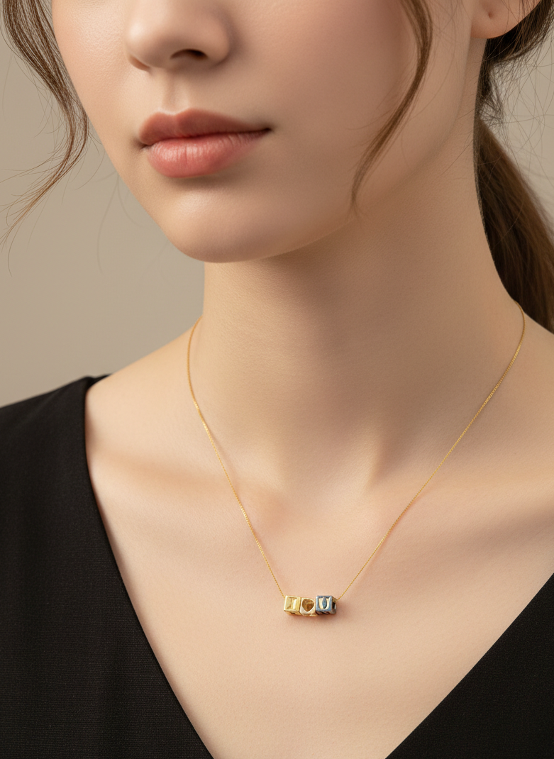 Cube Letter Necklace – Minimal Elegant Chain