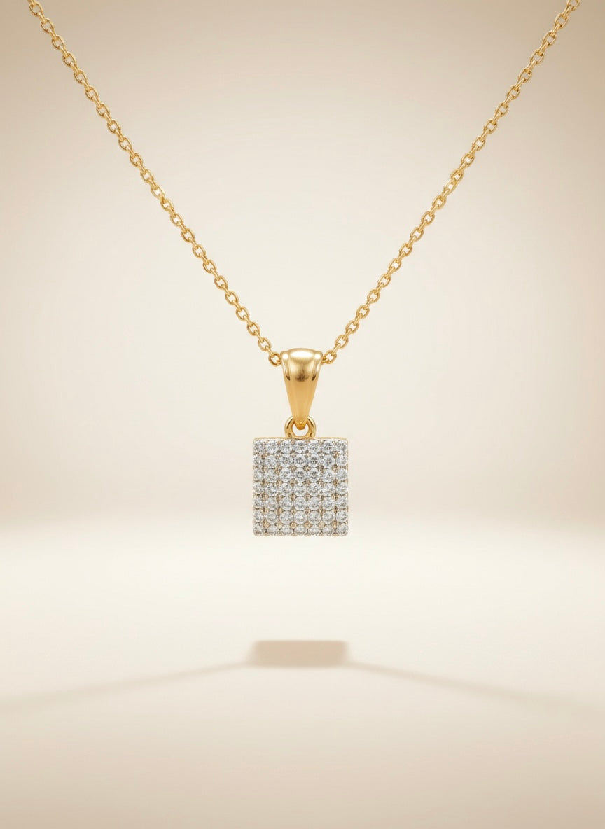 Luxury Square Crystal Gold Pendant Necklace – Minimal Sparkle Design