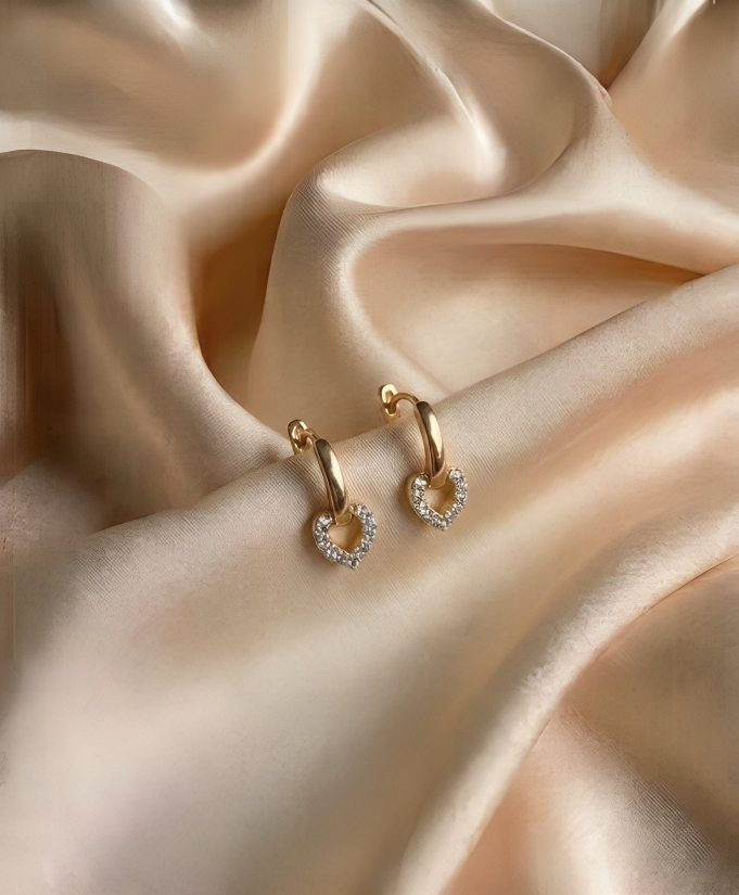 Rose Gold Heart Zircon Hoop Earrings for Women – Elegant Sparkle Design